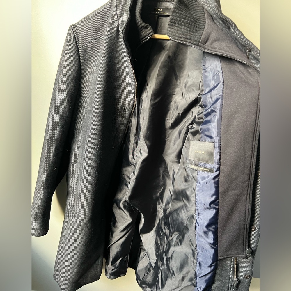 ZARA Classic Wool Cotton Blend Coat Jacket Gray Preppy Academia Luxury Fall L - Picture 5 of 11